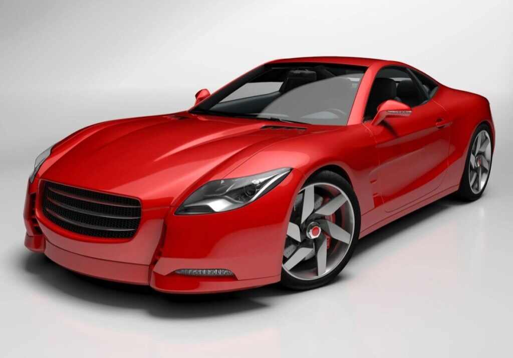 A red sports car is shown in this picture.